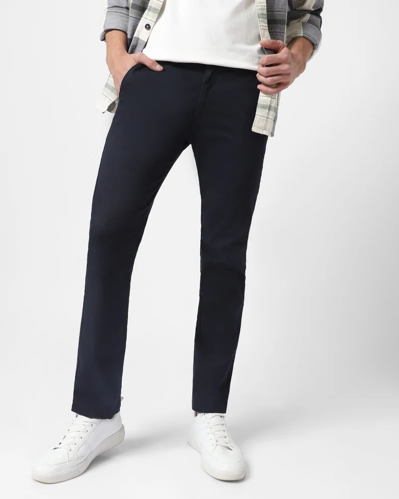 Urbano Fashion  Urbano Fashion Men's Navy Blue Cotton Slim Fit Casual Chinos Trousers Stretch for Men | Best Price UAE